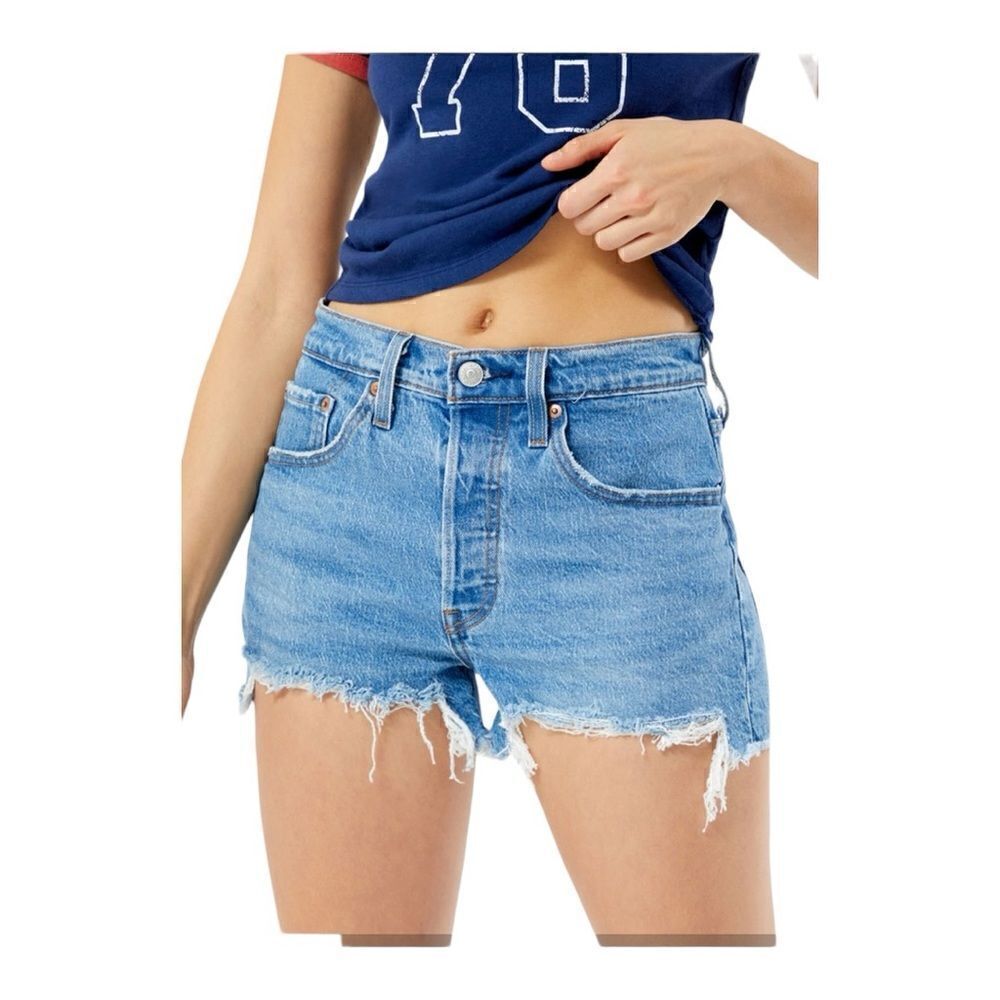 Levi's | 501 Original Medium Blue Denim High Waisted Shorts Non Stretch | 31